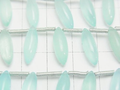 [Video] High Quality Sea Blue Chalcedony AAA Marquise Rice (Smooth) 15x5x5mm 1strand (10pcs)