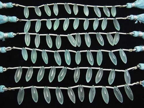 [Video] High Quality Sea Blue Chalcedony AAA Marquise Rice (Smooth) 15x5x5mm 1strand (10pcs)