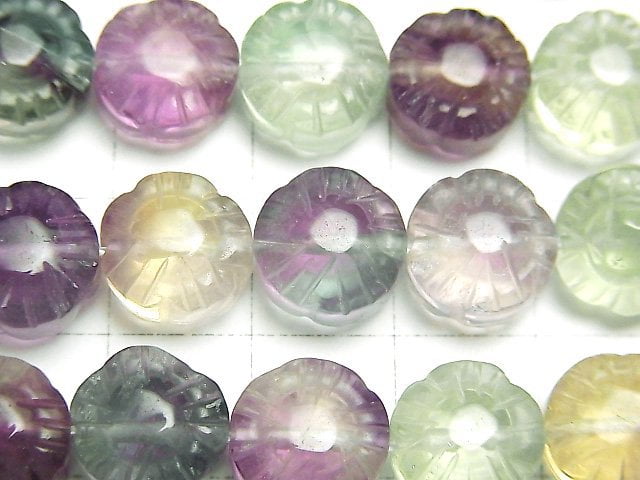 [Video] Multicolor Fluorite AAA Flower 10x10x7mm half or 1strand beads (aprx.15inch / 37cm)