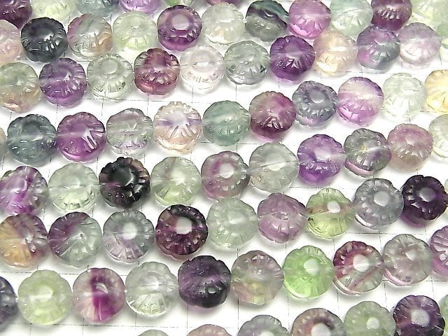 [Video] Multicolor Fluorite AAA Flower 10x10x7mm half or 1strand beads (aprx.15inch / 37cm)