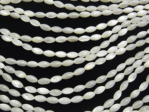 High Quality White Shell (Silver-lip Oyster )AAA Rice 8x4x4mm 1strand beads (aprx.15inch/37cm)