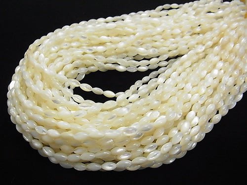 High Quality White Shell (Silver-lip Oyster )AAA Rice 8x4x4mm 1strand beads (aprx.15inch/37cm)