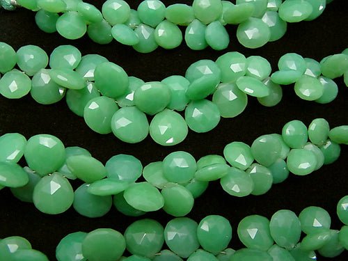 High Quality Green Color Chalcedony AA ++ Chestnut Faceted Briolette half or 1strand beads (aprx. 7inch / 18cm)