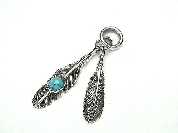 Silver925 Turquoise Double Feather Charm 1pc