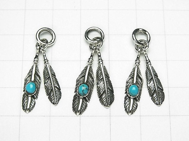 Silver925 Turquoise Double Feather Charm 1pc