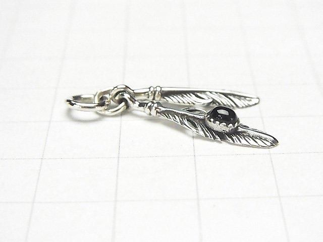 Silver 925 Double Feather Charm with Onyx (1pc)