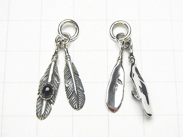 Double feather charm with Silver925 Onyx 1pc