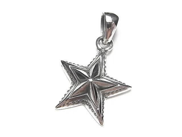 Silver 925 Star Pendant 22x18mm Oxidized Finish 1pc