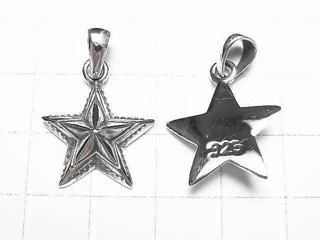 Silver 925 Star Pendant 22x18mm Oxidized Finish 1pc