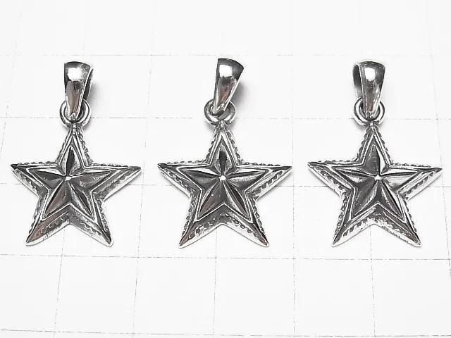 Silver 925 Star Pendant 22x18mm Oxidized Finish 1pc