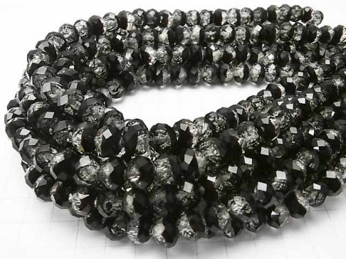 Lampwork Beads Faceted Button Rondelle 10x10x7mm [Black/Luminous type ] half or 1strand beads (aprx.14inch/34cm)