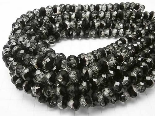 Perles de verre filé à la flamme, facettées, bouton-rondelle, 10x10x7mm [Type Noir/Lumineux] demi-rang ou 1 rang (env. 34cm)