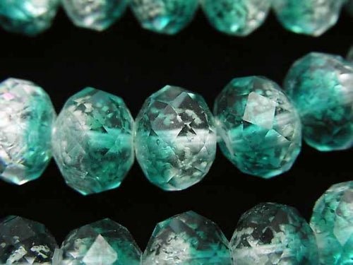 Lampwork Beads Faceted Button Roundel 10x10x7mm [Blue Green/Luminous type ] half or 1strand beads (aprx.14inch/34cm)