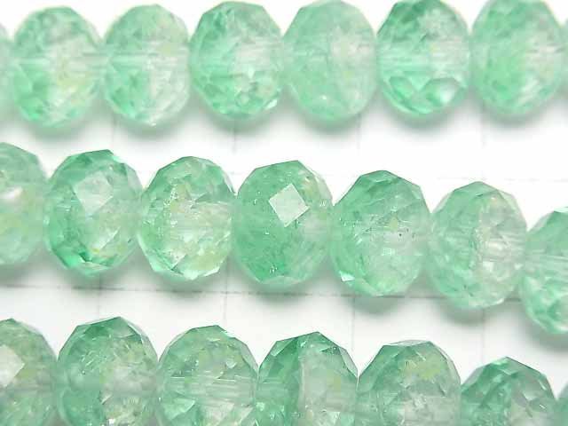 [Video] Lampwork Beads Faceted Button Roundel 10x10x7mm [Light Green/Luminous type ] half or 1strand beads (aprx.14inch/34cm)