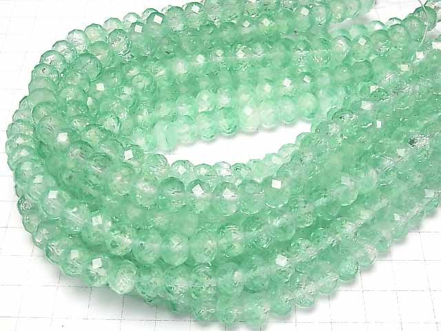 [Video] Lampwork Beads Faceted Button Roundel 10x10x7mm [Light Green/Luminous type ] half or 1strand beads (aprx.14inch/34cm)