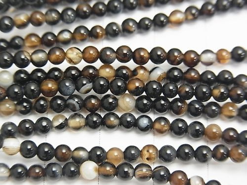 1strand $3.79! Black and Brown Agate AAA Round 3mm 1strand beads (aprx.15inch / 37cm)