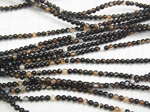 1strand $3.79! Black and Brown Agate AAA Round 3mm 1strand beads (aprx.15inch / 37cm)