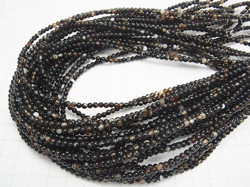 1strand $3.79! Black and Brown Agate AAA Round 3mm 1strand beads (aprx.15inch / 37cm)