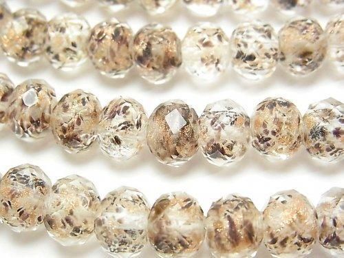 Perles de verre filé, bouton facetté, rondelle 10x10x7mm [Noir x Or] perles demi ou 1 fil (env. 33cm)