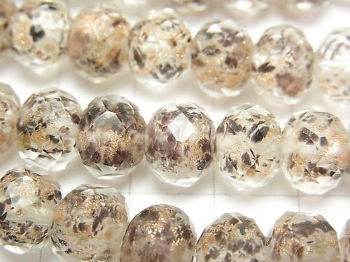 Lampwork Beads Faceted Button Roundel 10x10x7mm [Black x Gold] half or 1strand beads (aprx.13inch/33cm)