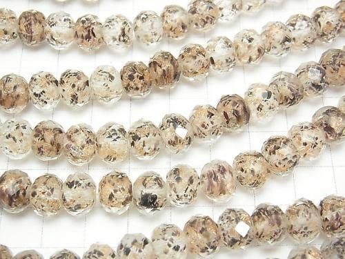 Perles de verre filé, bouton facetté, rondelle 10x10x7mm [Noir x Or] perles demi ou 1 fil (env. 33cm)
