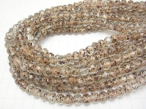 Perles de verre filé, bouton facetté, rondelle 10x10x7mm [Noir x Or] perles demi ou 1 fil (env. 33cm)