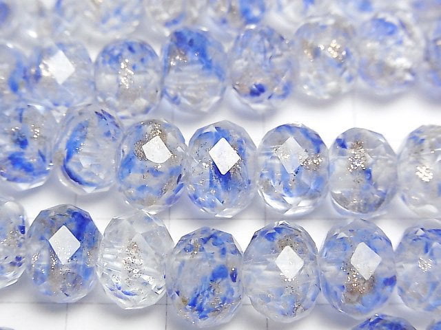 [Video] Lampwork Beads Faceted Button Roundel 10x10x7mm [Blue x Gold] half or 1strand beads (aprx.13inch/33cm)