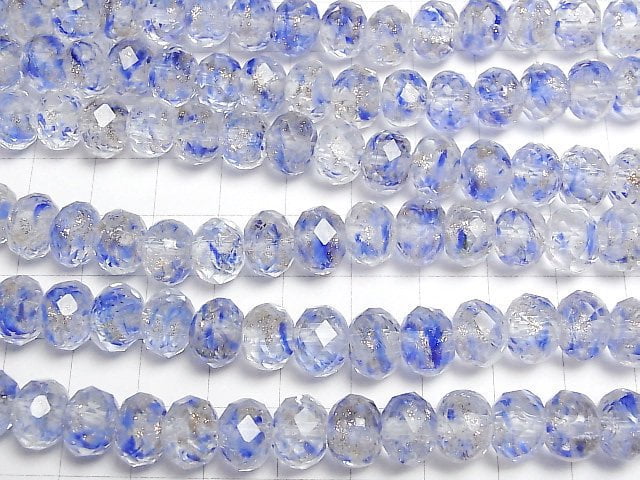 [Video] Lampwork Beads Faceted Button Rondelle 10x10x7mm [Blue x Gold] half or 1strand beads (aprx.13inch/33cm)
