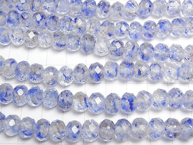 [Video] Lampwork Beads Faceted Button Roundel 10x10x7mm [Blue x Gold] half or 1strand beads (aprx.13inch/33cm)