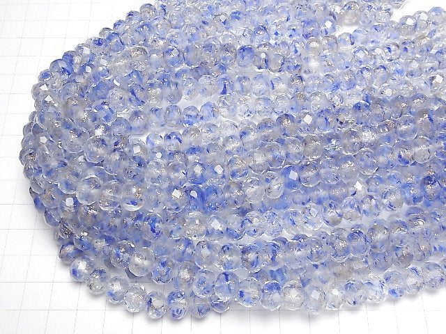 [Video] Lampwork Beads Faceted Button Rondelle 10x10x7mm [Blue x Gold] half or 1strand beads (aprx.13inch/33cm)
