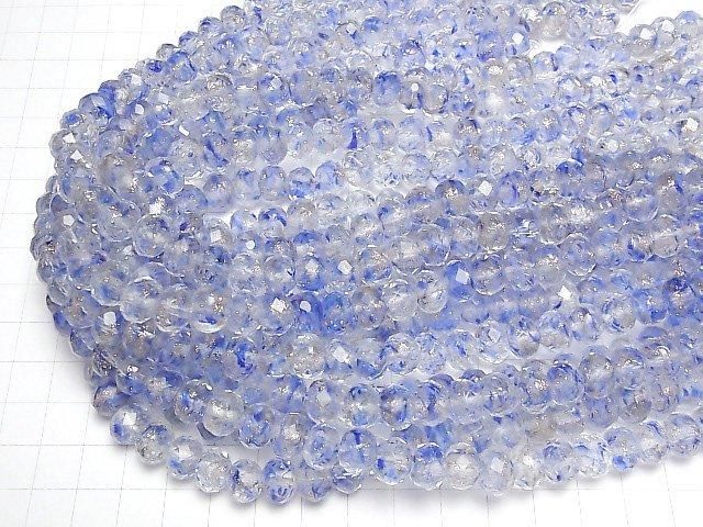 Perles Lampwork facettées bouton rondelle 10x10x7mm [Bleu x Or] demi ou 1 fil de perles (env. 33cm/13pouces)