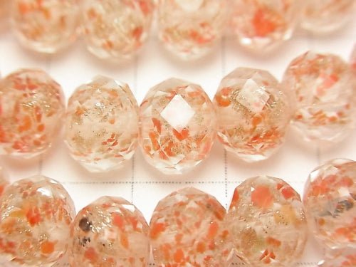 Lampwork Beads Faceted Button Roundel 10x10x7mm [Orange x Gold] half or 1strand beads (aprx.13inch / 33cm)