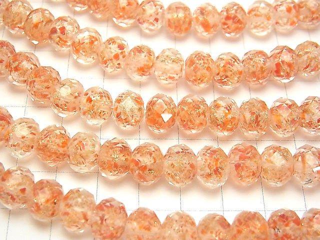 Lampwork Beads Faceted Button Roundel 10x10x7mm [Orange x Gold] half or 1strand beads (aprx.13inch / 33cm)