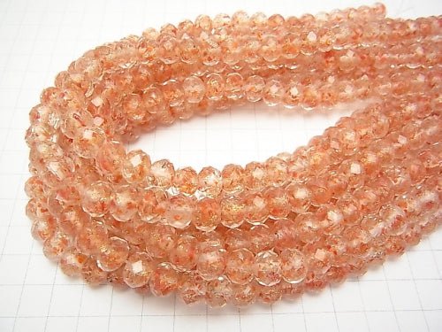 Lampwork Beads Faceted Button Rondelle 10x10x7mm [Orange x Gold] half or 1strand beads (aprx.13inch / 33cm)