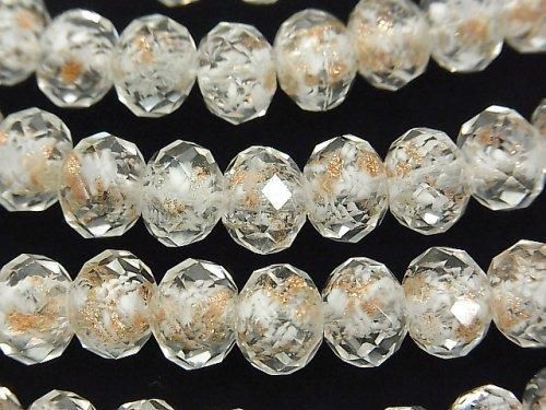 Perles Lampwork Facettées Bouton Rondelle 10x10x7mm [Blanc x Or] demi-fil ou 1 fil (env. 13 pouces/33cm)