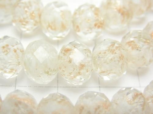 Perles Lampwork Facettées Bouton Rondelle 10x10x7mm [Blanc x Or] demi-fil ou 1 fil (env. 13 pouces/33cm)