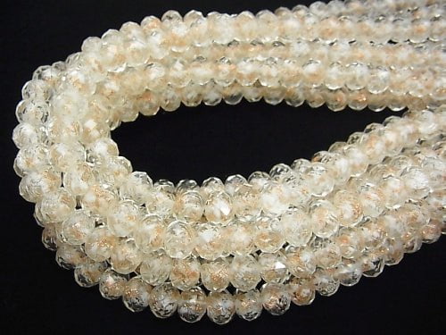 Lampwork Beads Faceted Button Roundel 10x10x7mm [White x Gold] half or 1strand beads (aprx.13inch/33cm)