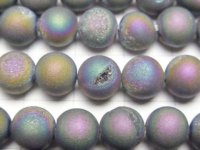 [Video]Druzy Agate Round 8mm Matte Rainbow 1strand beads (aprx.15inch/36cm)