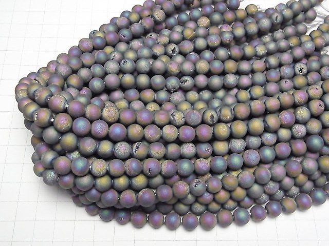 [Video]Druzy Agate Round 8mm Matte Rainbow 1strand beads (aprx.15inch/36cm)