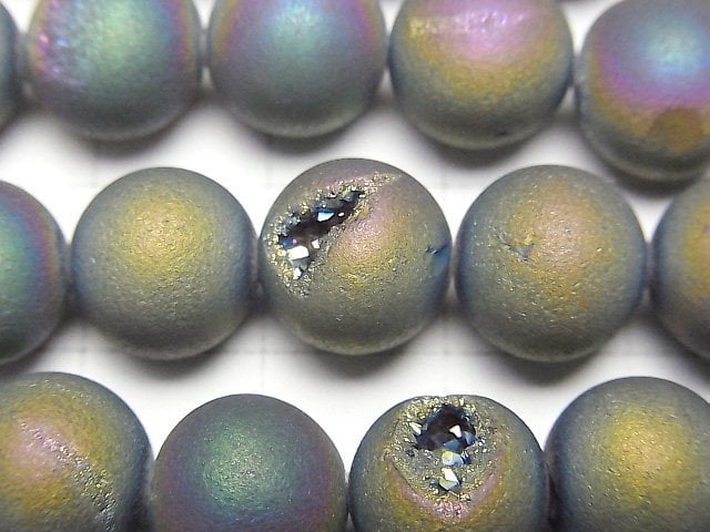 [Video]Druzy Agate Round 10mm Matte Rainbow 1strand beads (aprx.15inch/36cm)