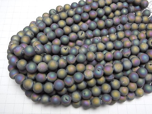 [Video]Druzy Agate Round 10mm Matte Rainbow 1strand beads (aprx.15inch/36cm)