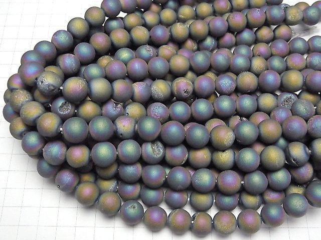 [Video]Druzy Agate Round 12mm Matte Rainbow 1strand beads (aprx.15inch/38cm)