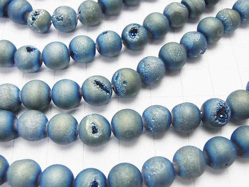 1strand $6.79! Druzy Agate Round 8mm Matte Blue 1strand beads (aprx.15inch / 36cm)