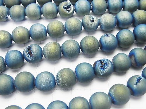 1strand $7.79! Druzy Agate Round 10mm Matte Blue 1strand beads (aprx.15inch / 36cm)