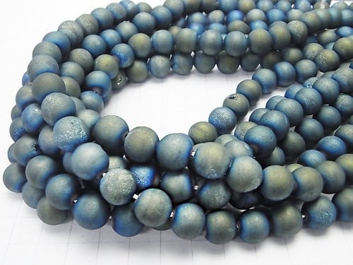 1strand $7.79! Druzy Agate Round 10mm Matte Blue 1strand beads (aprx.15inch / 36cm)