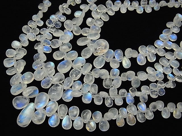 1strand $59.99! High Quality Rainbow Moonstone AA ++ Pear shape (Smooth) Size Gradation 1strand beads (aprx. 8inch / 20cm)