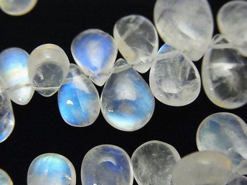 [Video] High Quality Rainbow Moonstone AA++ Pear Shape (Smooth) Size Gradation: Half or 1-strand beads (approx. 8 inches/20 cm)