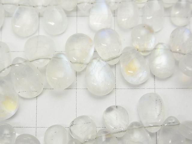 [Video] High Quality Rainbow Moonstone AA++ Pear Shape (Smooth) Size Gradation: Half or 1-strand beads (approx. 8 inches/20 cm)