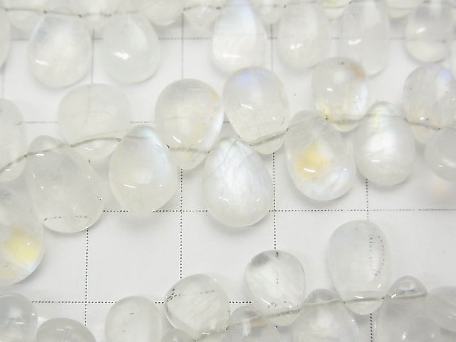 [Video] High Quality Rainbow Moonstone AA++ Pear shape (Smooth) Size gradation half or 1strand beads (aprx.8inch / 20cm)