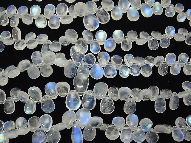 [Video] High Quality Rainbow Moonstone AA++ Pear Shape (Smooth) Size Gradation: Half or 1-strand beads (approx. 8 inches/20 cm)